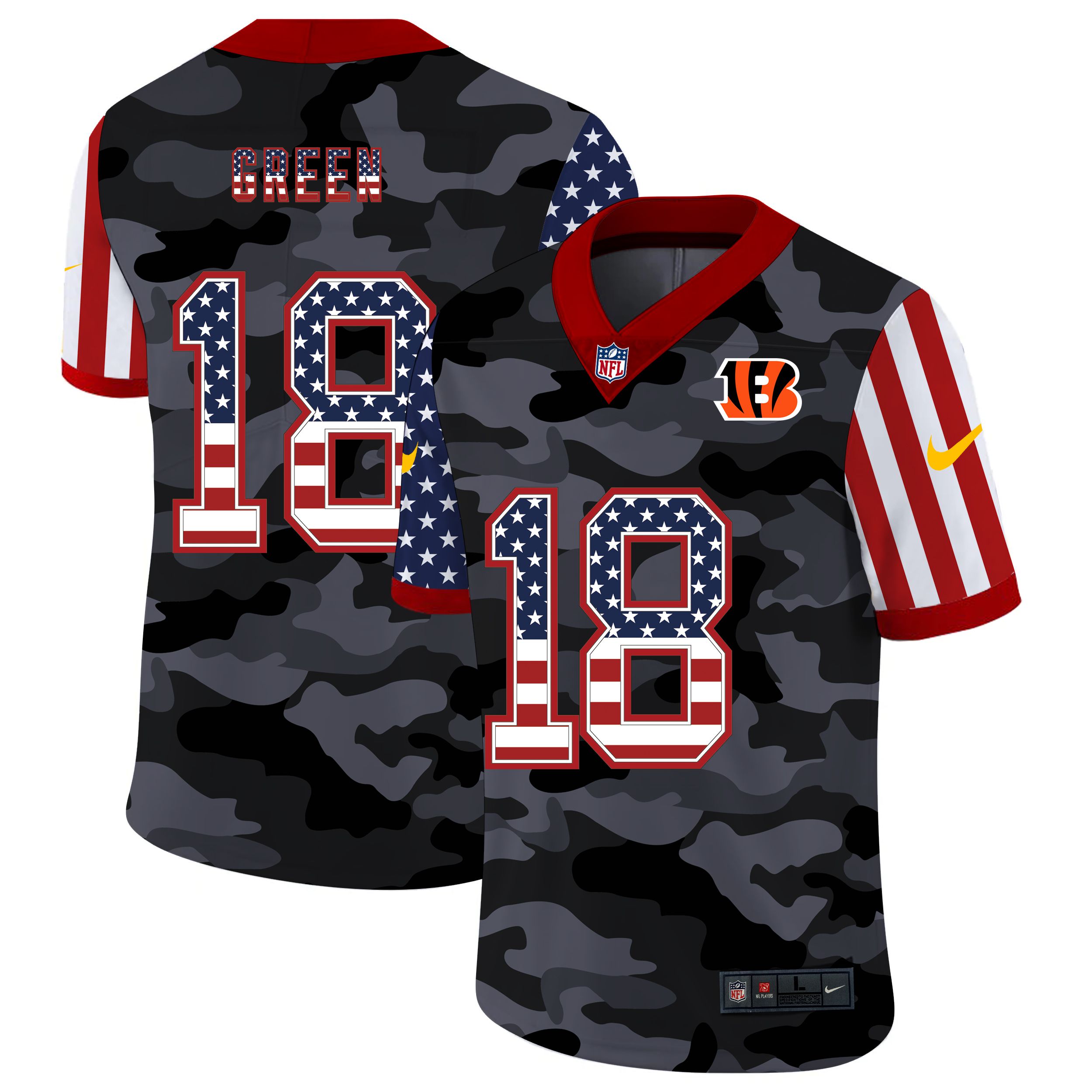 Men Cincinnati Bengals #18 Green 2020 Nike USA Camo Salute to Service Limited NFL Jerseys->seattle seahawks->NFL Jersey